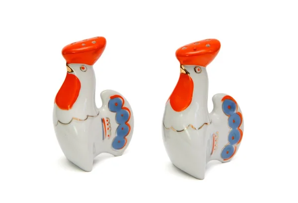 Two souvenir rooster-shaped saltsellars — Stock Photo, Image