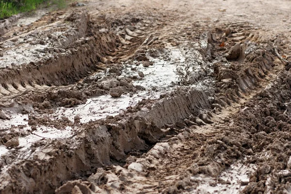 Primo piano di rutti auto nel fango stradale asciutto — Foto Stock