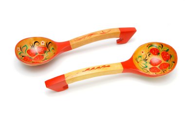 Two wooden Russian hand-painted spoons clipart