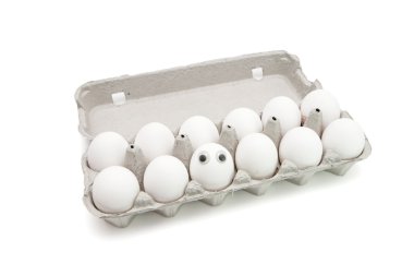 Funny egg with eyes among dozen clipart