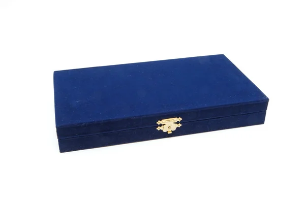 Closed dark blue velvet casket — Stock Photo, Image