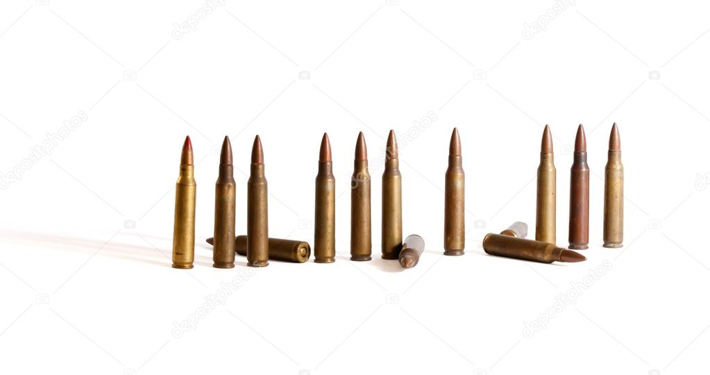 Row of M16 cartridges with some fallen