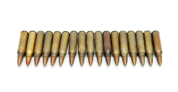 Row of M16 assault rifle cartridges — Stock Photo, Image