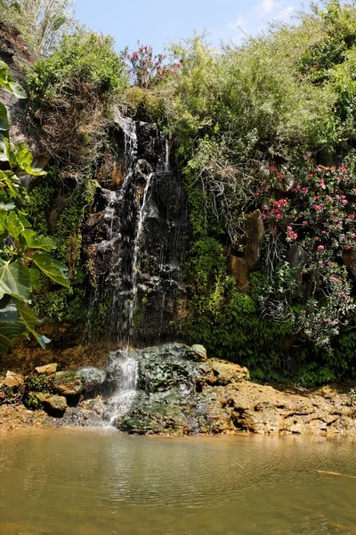 Cachoeira cai sobre rochas de basalto preto — Fotografia de Stock