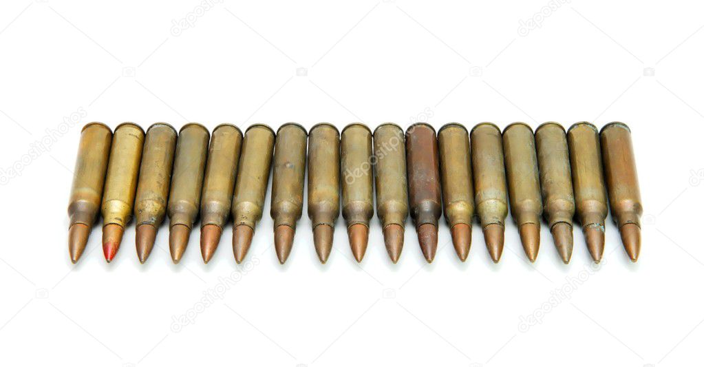 Row of M16 assault rifle cartridges