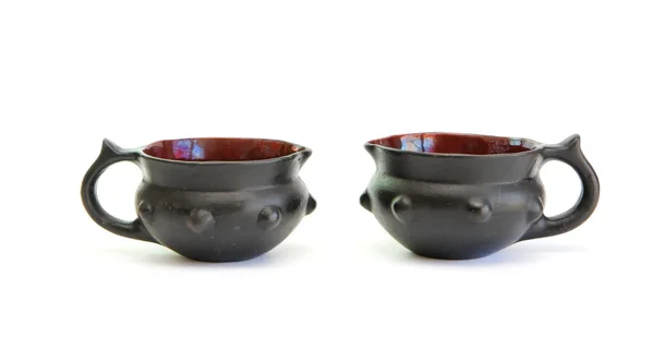 Два черных декоративных керамических горшка — стоковое фото