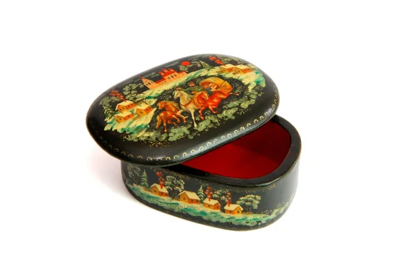 Oval lacquered black Russian casket — Stock Photo, Image