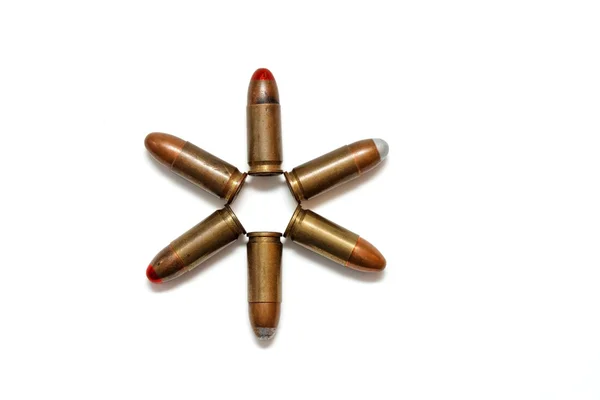 Sześcioramiennej gwiazdy nabojów 9mm — Zdjęcie stockowe