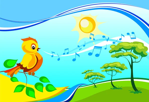 Landscape with a singing birdy — Stock Vector