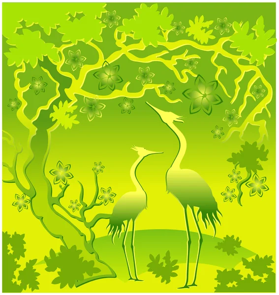 Hérons en vert — Image vectorielle