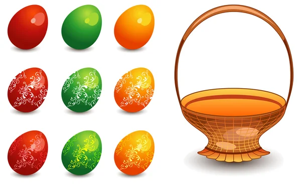 Пасхальные яйца с корзиной — стоковый вектор