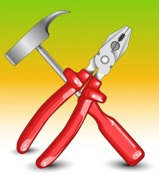 Hammer and flat-nose pliers — Stock Vector