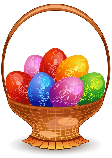 Velikonoční vejce v košíku — Stockový vektor