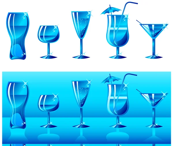 Uppsättning av glas i blått — Stock vektor