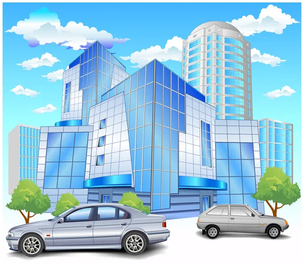 Gebäude mit Parkplätzen — Stockvektor