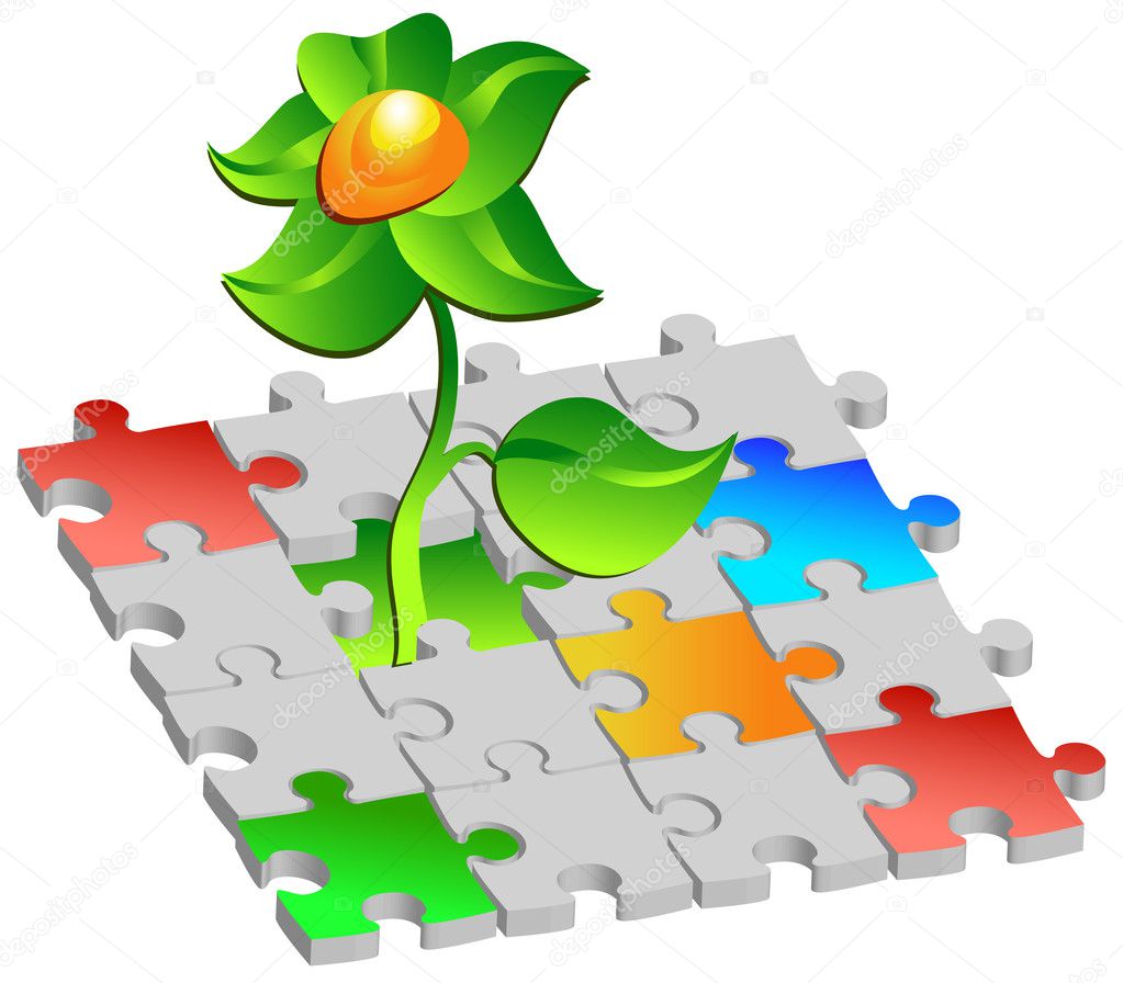 Flower with coloured puzzles