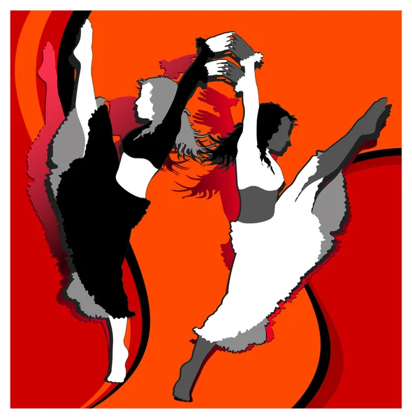 Tančící dívky v červené barvě — Stockový vektor