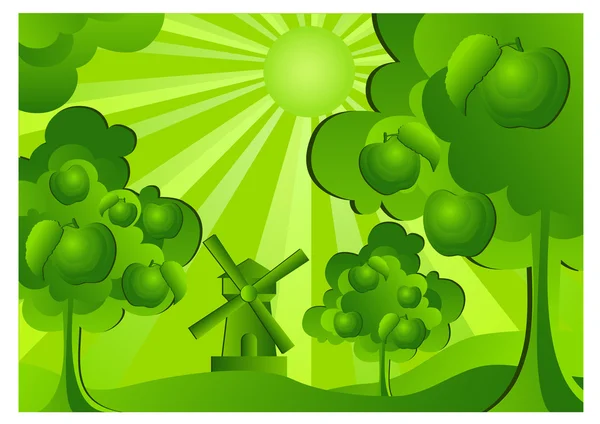 Jardin de pommes en vert — Image vectorielle