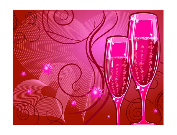 Champagne glass on red — Stock Vector