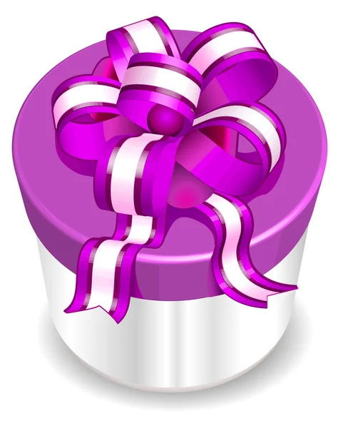 Boîte blanche avec ruban violet — Image vectorielle