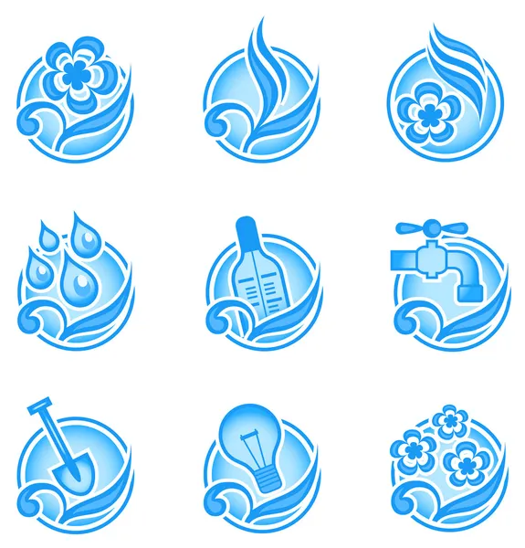 Иконы окружающей среды в голубом — стоковый вектор