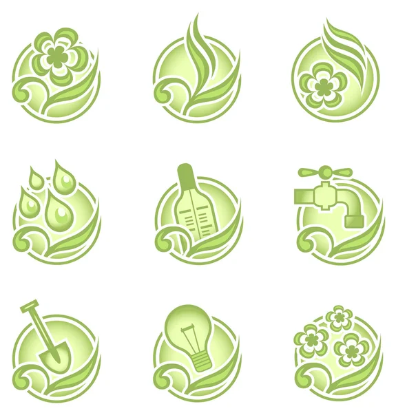 Miljömässiga ikoner i grönt — Stock vektor