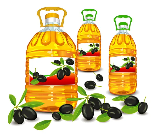 Butelki i oliwy z oliwek — Wektor stockowy