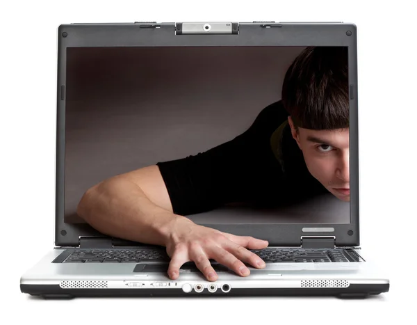 Adam--dan laptop — Stok fotoğraf