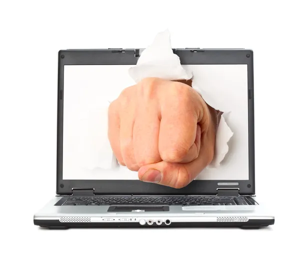 Fist from laptop — Stock Photo, Image