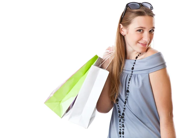 Menina feliz com sacos de compras — Fotografia de Stock