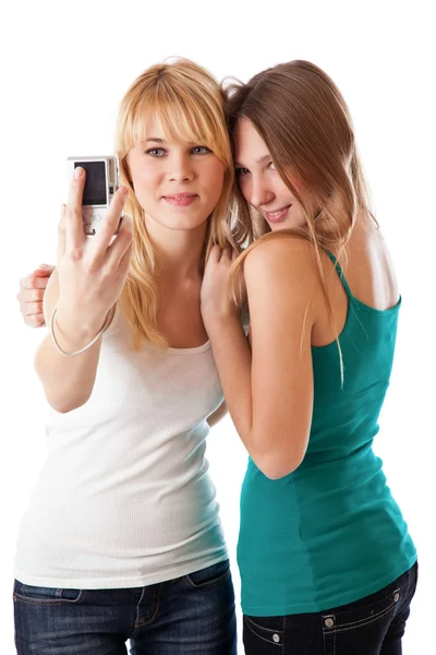 Two teenage girls photographing on — Stock Photo, Image