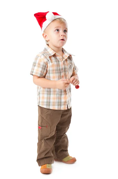 Mały chłopiec w kapeluszu, santa — Zdjęcie stockowe