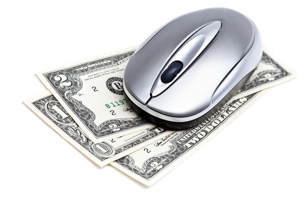 Computer mouse on dollars — Stock Photo, Image