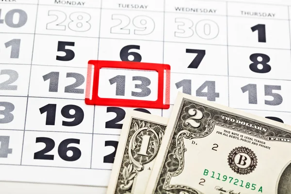 Dollarsedlar på kalendern — Stockfoto