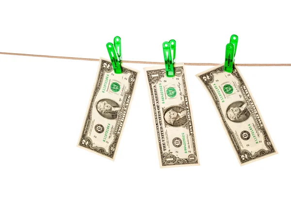 Dollar bills pinned to a clothesline — Stock Photo, Image