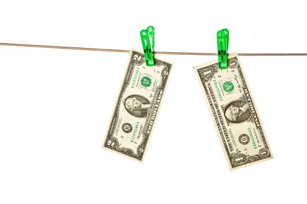Banconote da un dollaro attaccate a una clothesline — Foto Stock