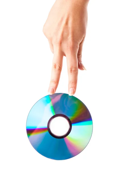 Twee vingers op cd schijf — Stockfoto