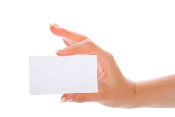 Mão segurando um cartão de visita em branco — Fotografia de Stock