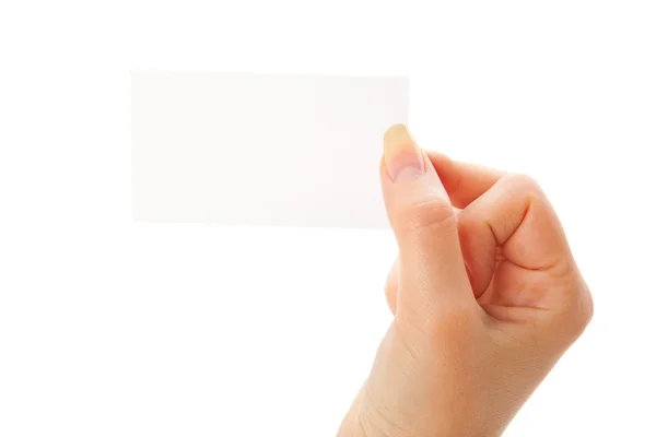 Mano sosteniendo una tarjeta de visita en blanco — Foto de Stock