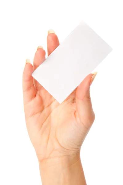 Hand som innehar ett tomt visitkort — Stockfoto