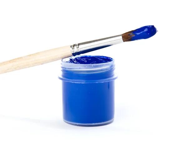 Tintas e pincéis azuis — Fotografia de Stock