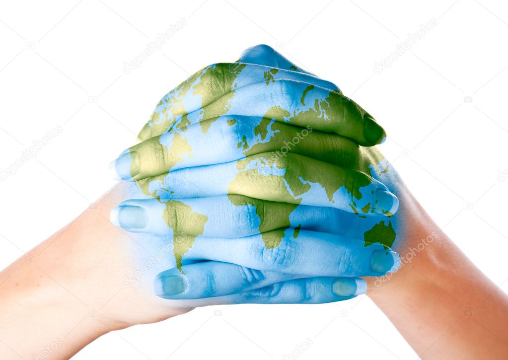 Map of world painted on hands