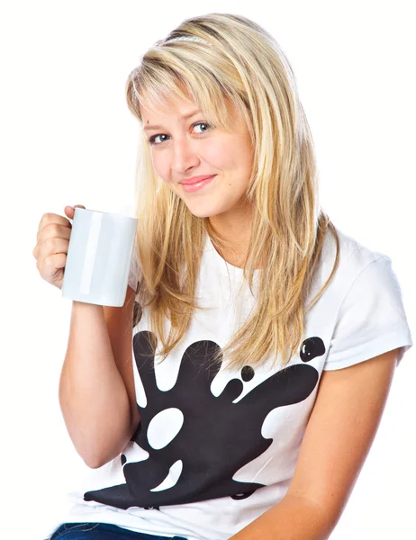 Tennage flicka med kopp — Stockfoto