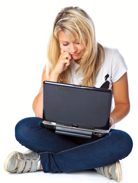 Dívka s laptopem — Stock fotografie