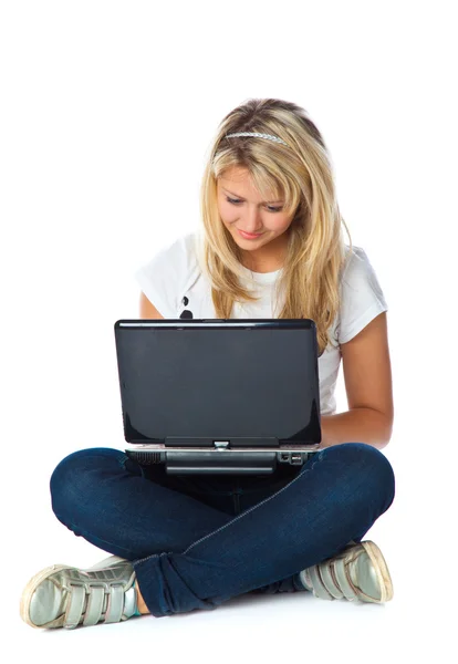 Κορίτσι με φορητό υπολογιστή — Φωτογραφία Αρχείου