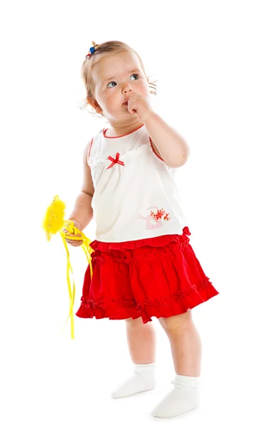 Маленька дівчинка з жовтою чарівною паличкою — стокове фото
