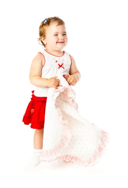 Маленька дівчинка з килимком — стокове фото