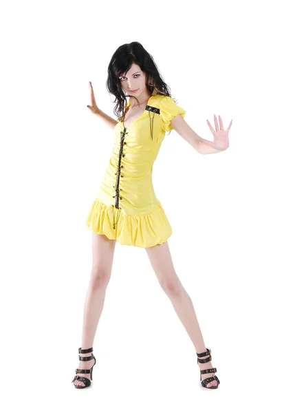 Sexy kobieta w żółtej sukience — Zdjęcie stockowe