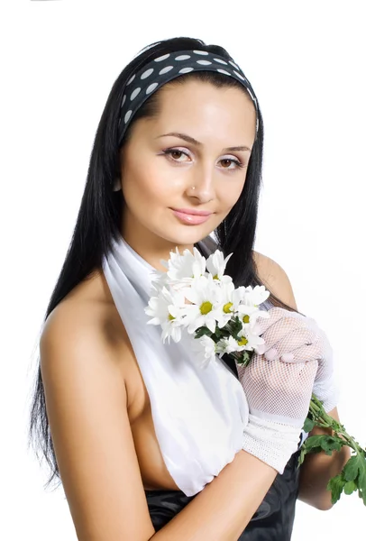 Femme avec un chrysanthème — Photo