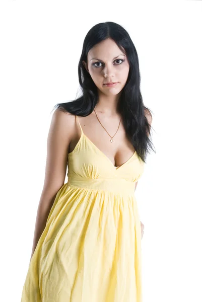 Portrét ženy ve žlutých šatech — Stock fotografie